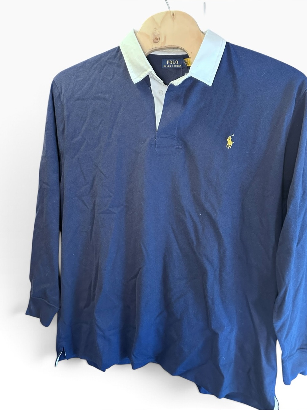 NWTRalph Lauren Iconic Rugby Men’s Shirt Navy Long Sleeve Polo W/ White Collar